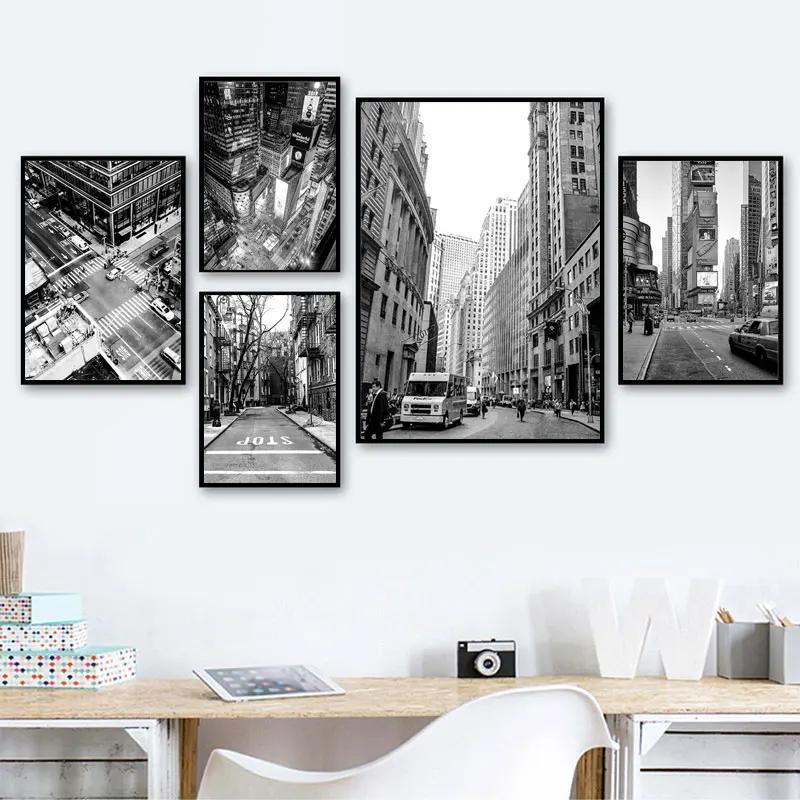 New York Picture Black and White Wall Art for Living Room Decorative Painting Canvas Poster Street Sign Building  Wall Decor