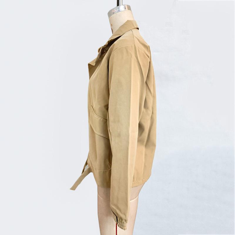 Jachetă de damă cu revere, largă, culoare uni, cu fermoar, mâneci lungi