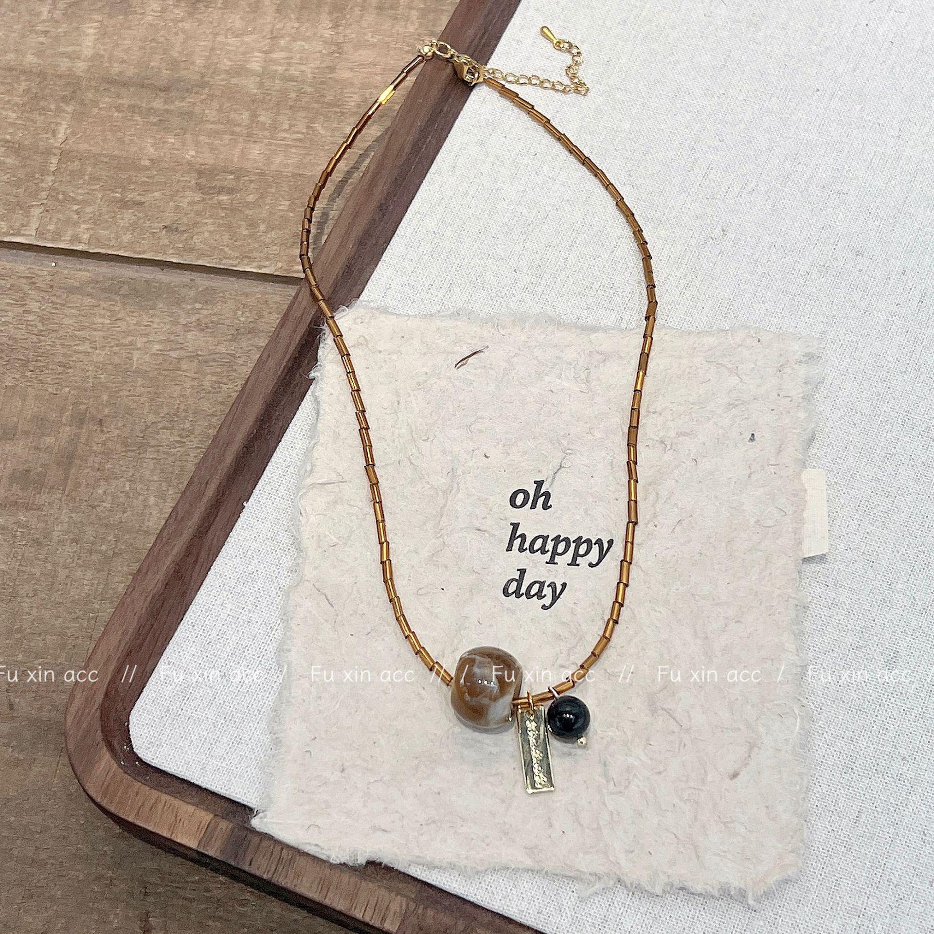 

Ожерелье из бисера из натурального камня FX Maillard: Ретро-шикарная легкая роскошная цепочка на ключицу, высококачественный и универсальный стиль