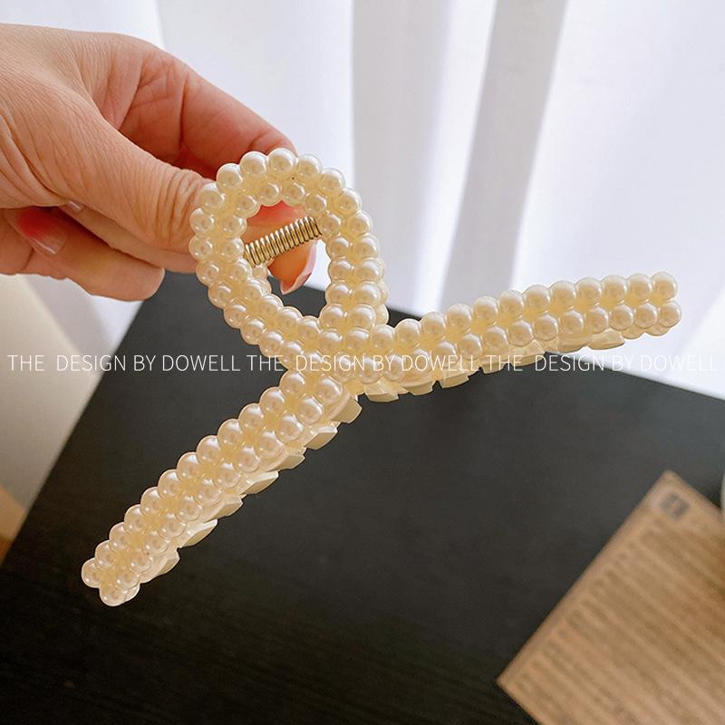 

Роскошные Жемчужные Аксессуары для Волос Зажим-Краб Идеально Подходит для Женщин Стильная Прическа Пучок и для Повседневного Использования Double Pearl Ribbon