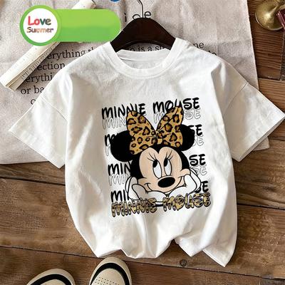 Minnie Print T-Shirt 4 bis 14 Jahre Mädchen Kurzarm Minnie Maus Zurück zur Schule Lässiges Oberteil Geeignet für Sommer Frühling 2026