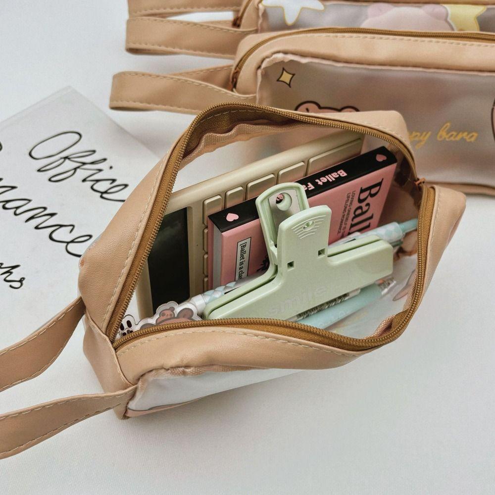 Capybara Pencil Case with Handle Matte Transparent Stationery Storage Pouch Large Capacity Pen Bag Office School Supplies