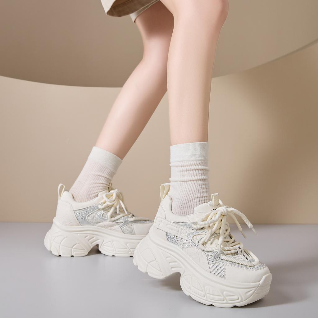 Spring New Thick-soled Height-increasing Versatile Women's Shoes Summer Breathable Rhinestone Casual Sports Shoes Women