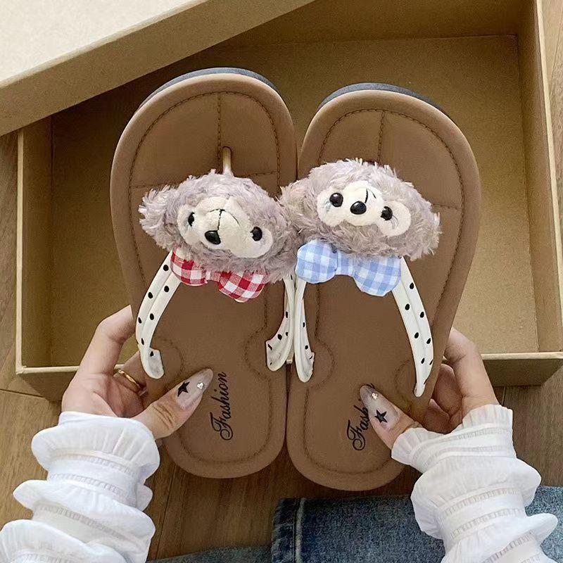 Sherry May Duffy Bear Women's Cute Cartoon Summer Flip-Flops, Soft Sole, Fashionable Ins Cool Slippers