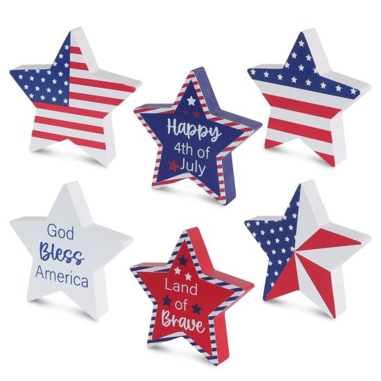 6 Pcs 4th of July Wooden Star Signs Vintage Star
