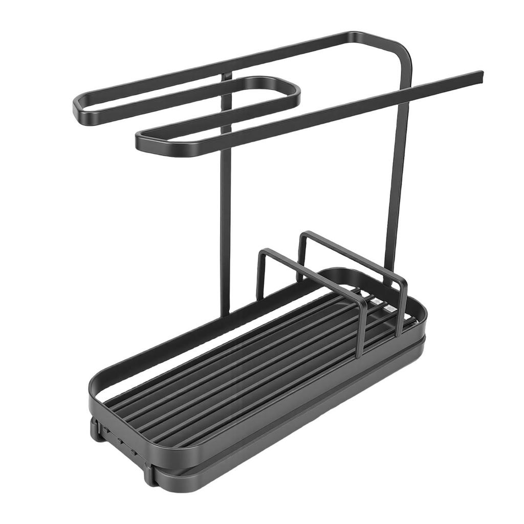 Kitchen Sink Multifunctional Metal Sponge Soap Brush Storage Rack with Towel Holder
