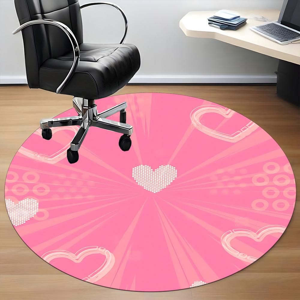 1pc Heart Print Office Round Rug, Carpet for Office, Gaming, Lightweight Round Floor Mat Yy260208006