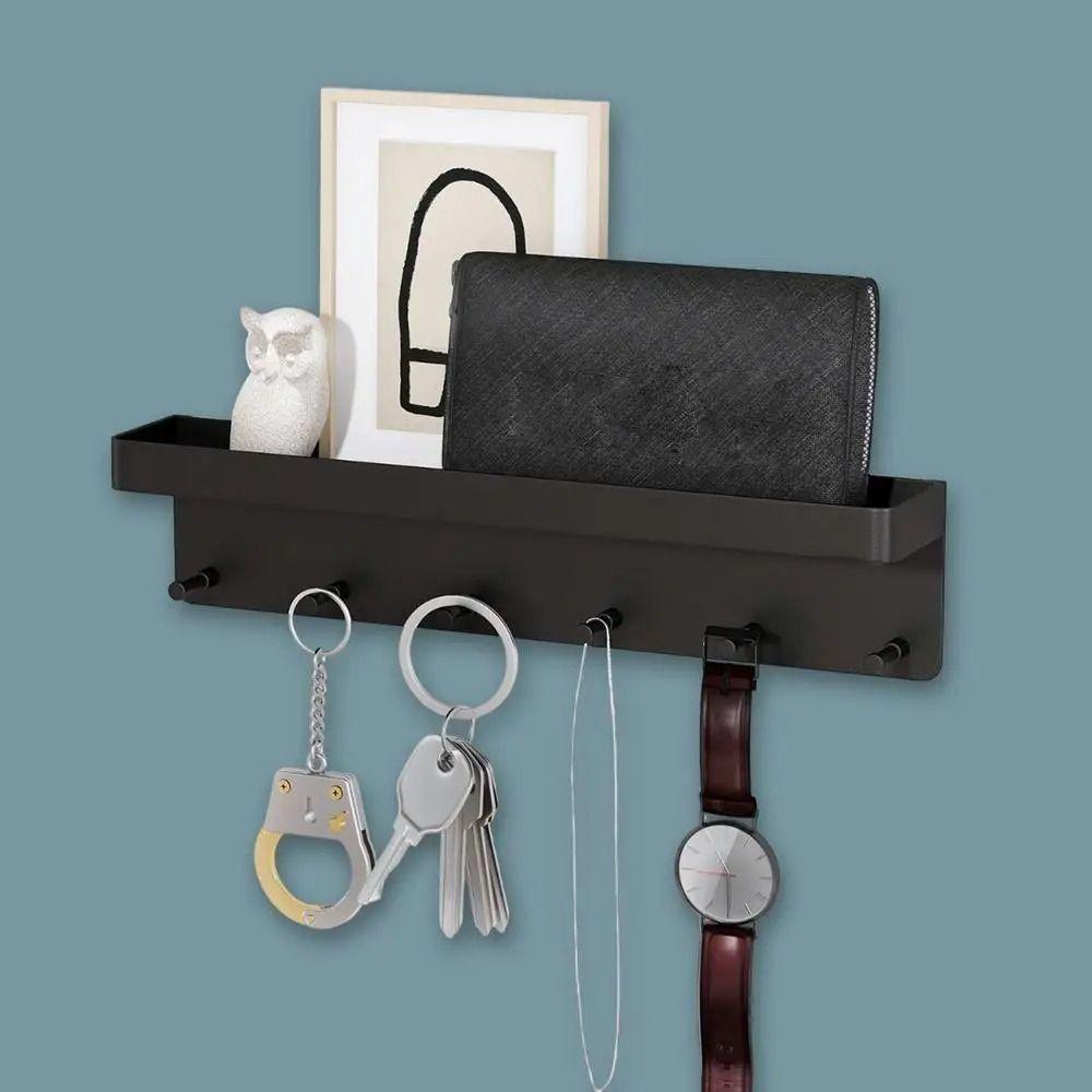 Wall Decor Key Holder with 6 Hooks Door Rear Shelf Multifunction Key Storage Rack Bedroom белый 980₽