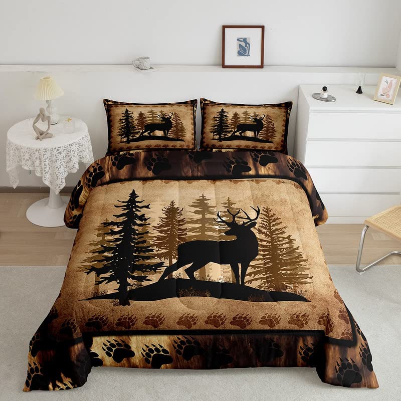 Deer Hunting Bedding Set Queen American Flag Duvet Cover Queen Size For Boys Teens, Room Decor Full Size With 2 Pillowcases