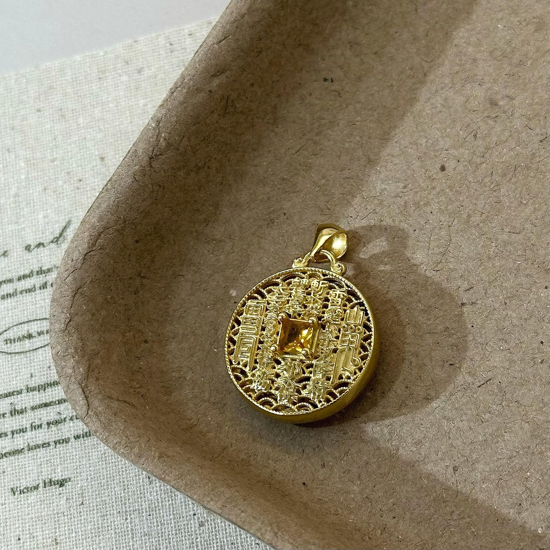 

S925 Sterling Silver Mountain Ghost Lucky Coin Pendant - High-End Fashion Niche Design, Electroplated Light Luxury. 925 Silver