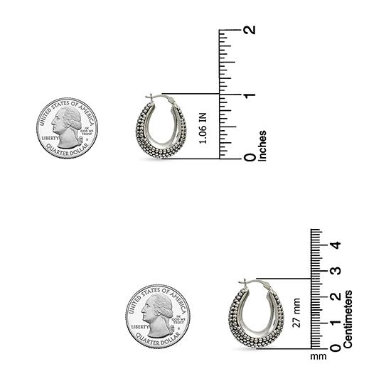 Real 925 Sterling Silver Jewelry Oval Antique Click-Top Hoop Earrings for Women 25MM