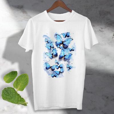 Blue Butterflies Butterfly T-Shirt Tee Top Ideal Unisex, Ladies  Gift Present