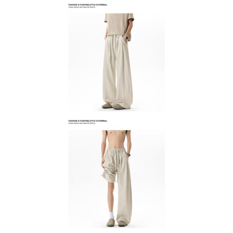 Vintage American Old Money Style Pleated Spliced Mens Summer Casual Long Pants