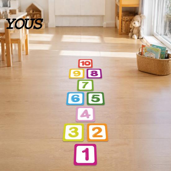 Number Floor Markers Hopscotch Game Sticker, 1-10 Self-Adhesive Decal, Classroom Decal PVC Waterproof Wall Sticker for Home Kindergarten