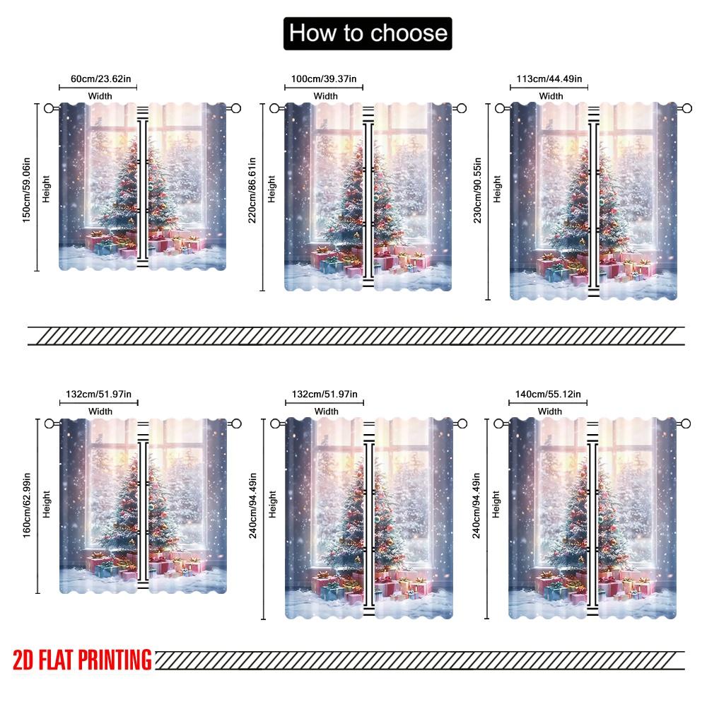 2pcs 2D flat printing Merry Christmas Window Drapes Christmas trees and gifts Polyester Without Electricity Birthday Party for