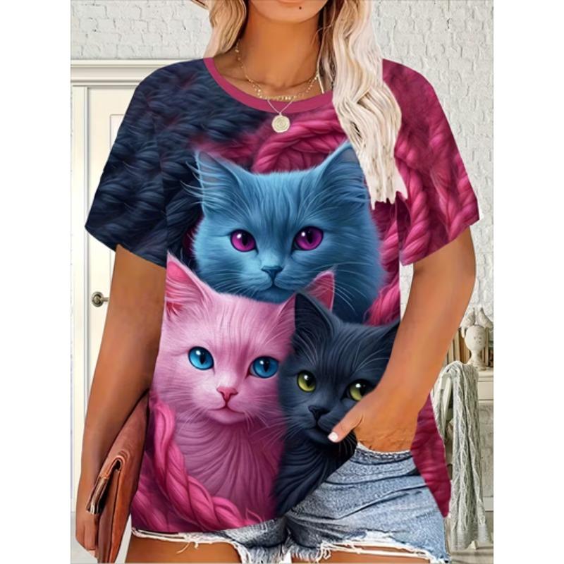 Women's Christmas T-Shirt Holiday Top Tee Round Neck Shirt Festive Wear Cheerful Print Short Sleeve T-Shirt