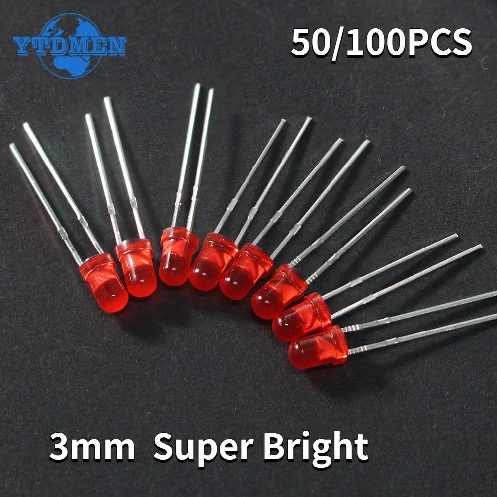 50/100 STÜCKE F3 Super Helle LED Diode 3MM Rote Leuchtdioden DIY Kit