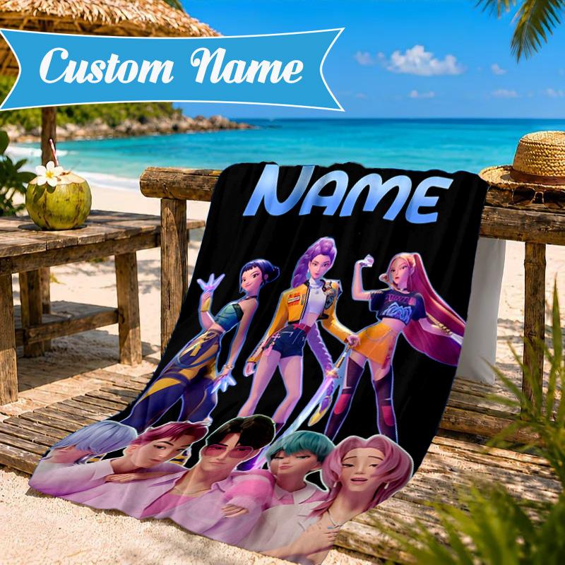 Custom Name KPop Cartoon Beach Towel Microfiber Beach Towel, Lightweight and Quick-Dry, for Summer Travel, Swimming Pool Gift
