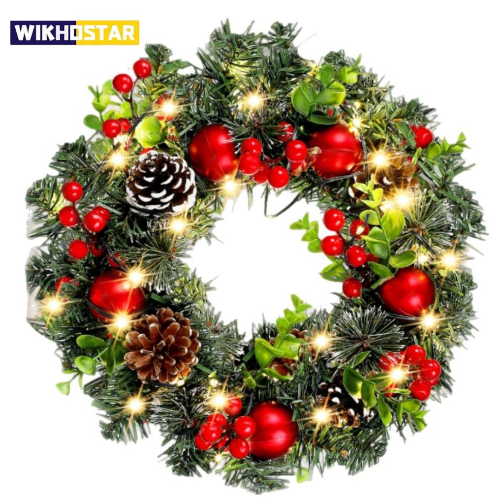 Eleganter roter Weihnachtskranz LED PVC Rote Früchte Weihnachtskranz Fenster Tür Wand Ornament Dekorationen Zuhause Halloween Deko Geschenke