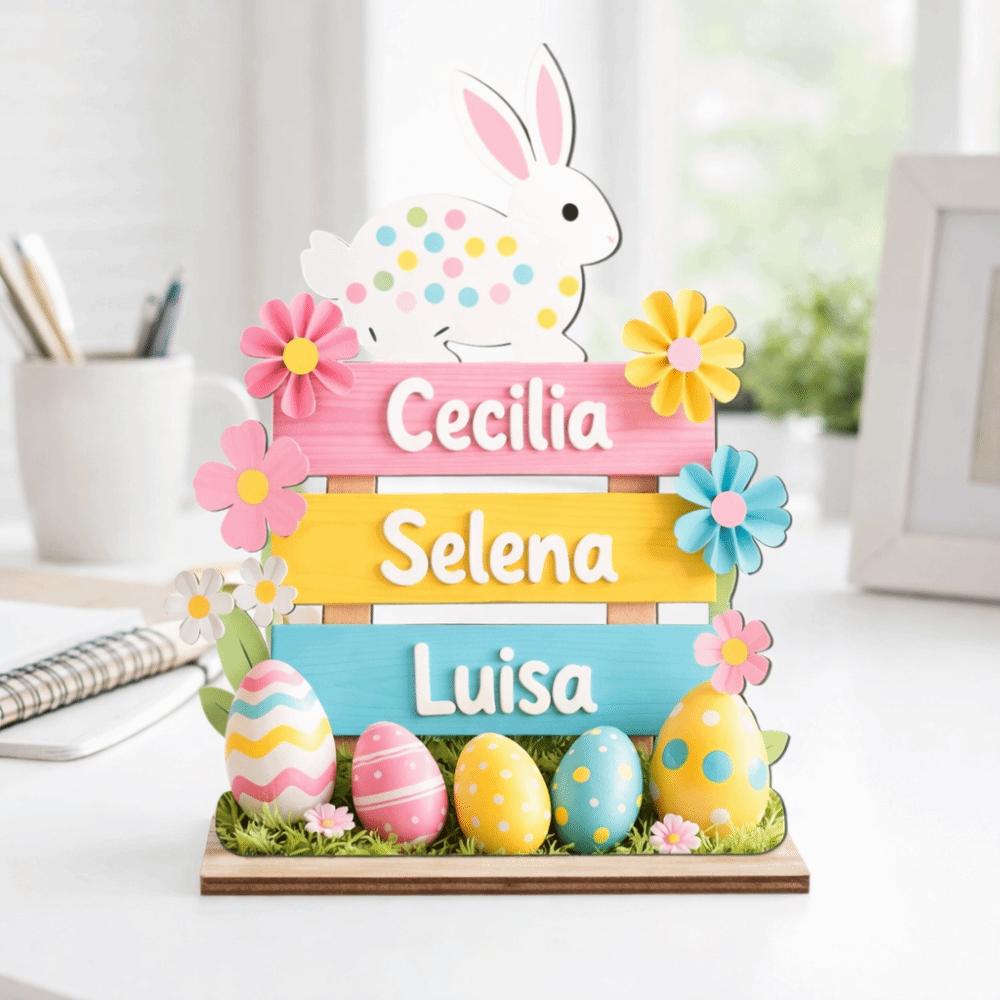 Cute Wooden Easter Rabbit Ornament Cartoon Colorful Bunny Ornament Handmade Blessing Rabbit Desktop Decoration Easter Day