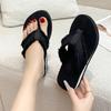 Slippers Women's Summer Casual Outerwear Slope Heel Thick Sole Solid Color Canvas Rough Edge Beach Shoes Seaside Sandals Flip-flops