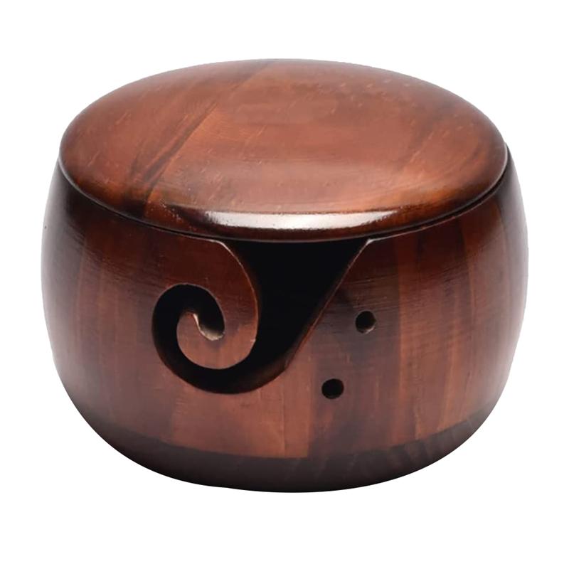 M-Modern-Wooden Yarn Bowl,Yarn Bowls With Lid For Knitting Crochet Yarn Ball Holder Handmade Yarn Storage Bowl