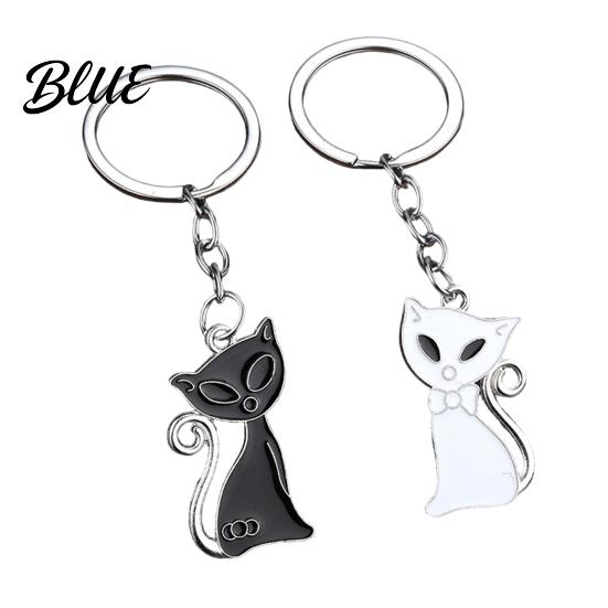 Lightweight Key Ring 2Pcs Black White Cat Keychain for Backpacks Oil Dripping Enamel Zinc Alloy Holder Kitten Ring Metal Bag Schoolbag Charm