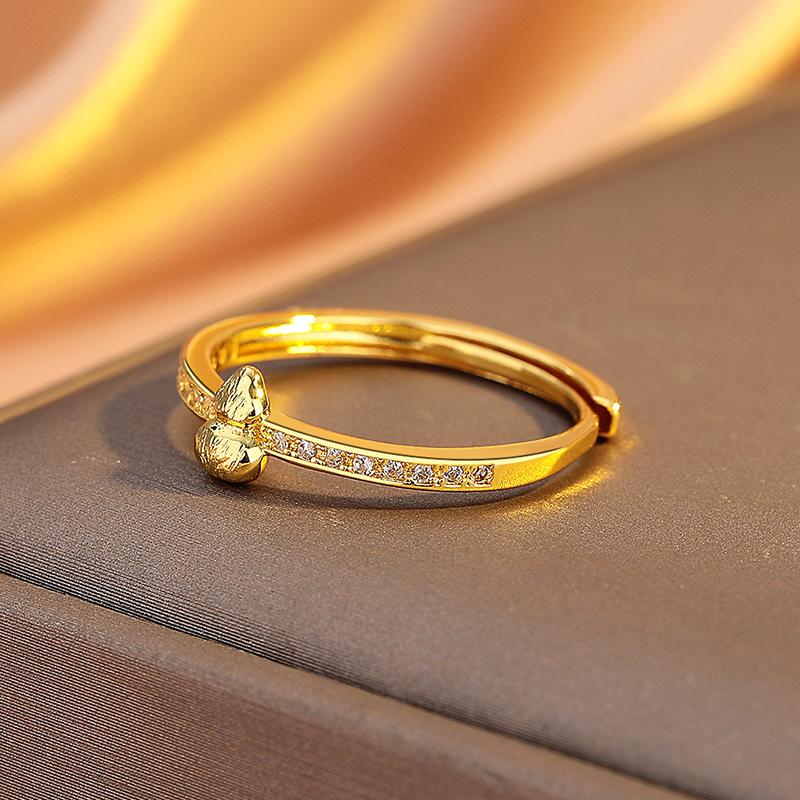 18K Gold-plated Brushed Gourd Ring, Women's Chinese Style, High-end Sense, Exquisite Fulu Index Finger Ring Opening, Niche Design 2026