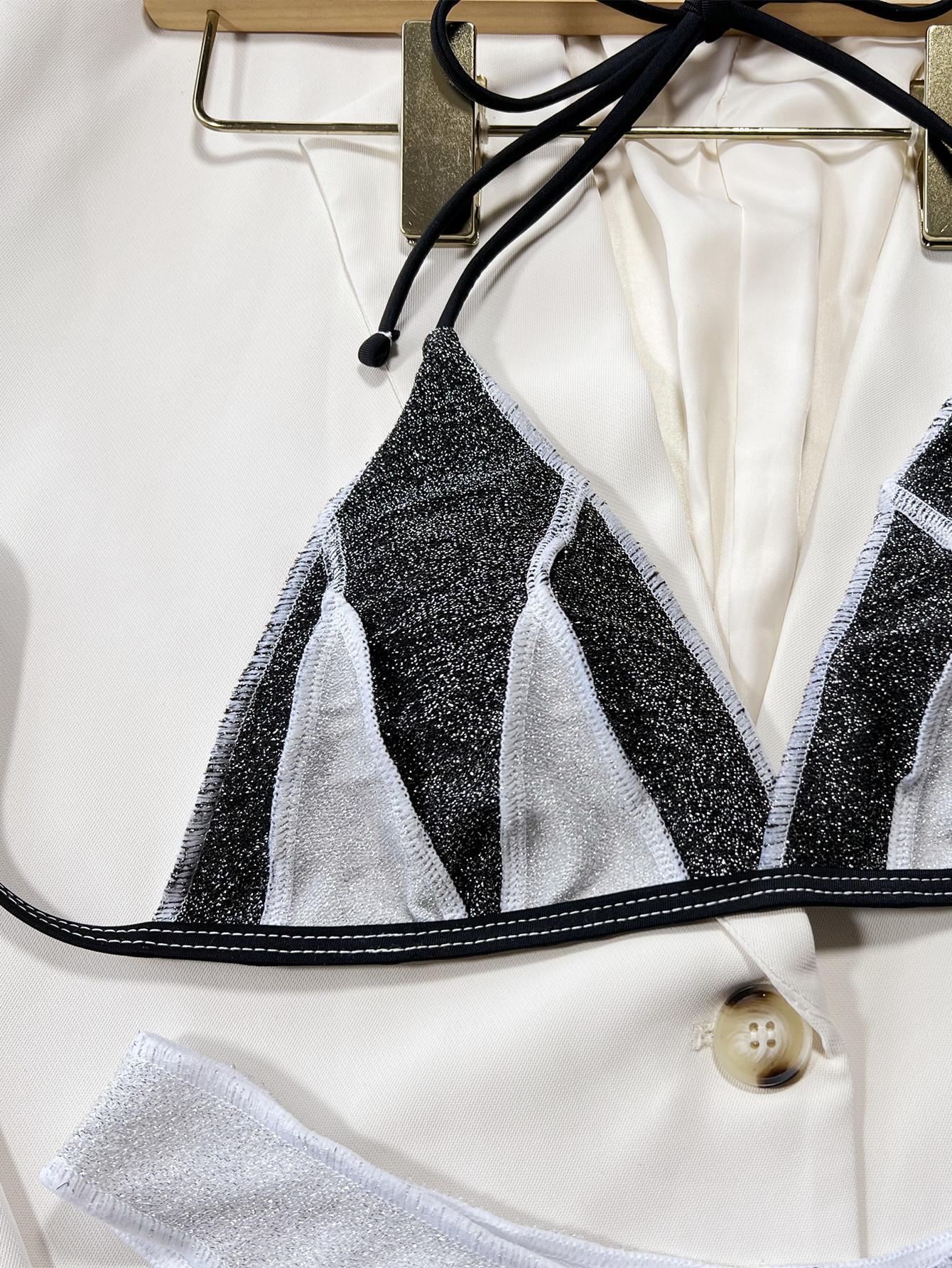 Микро купальник женский сексуальный бикини пуш-ап женский купальник цветной блок бикини — фото 5