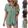 Women Summer Casual Short Sleeve Lapel Button Pocket Fashion Color Shirt Top