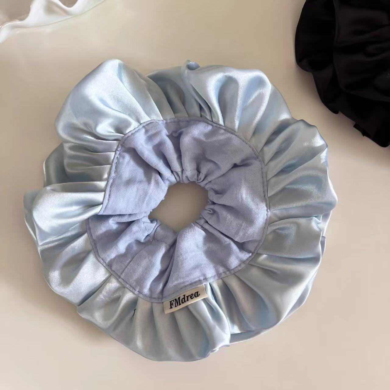 French Pleated Double Layer Satin Hair Ring: Ballet-Style Ruffle Bun Accessory for Women
