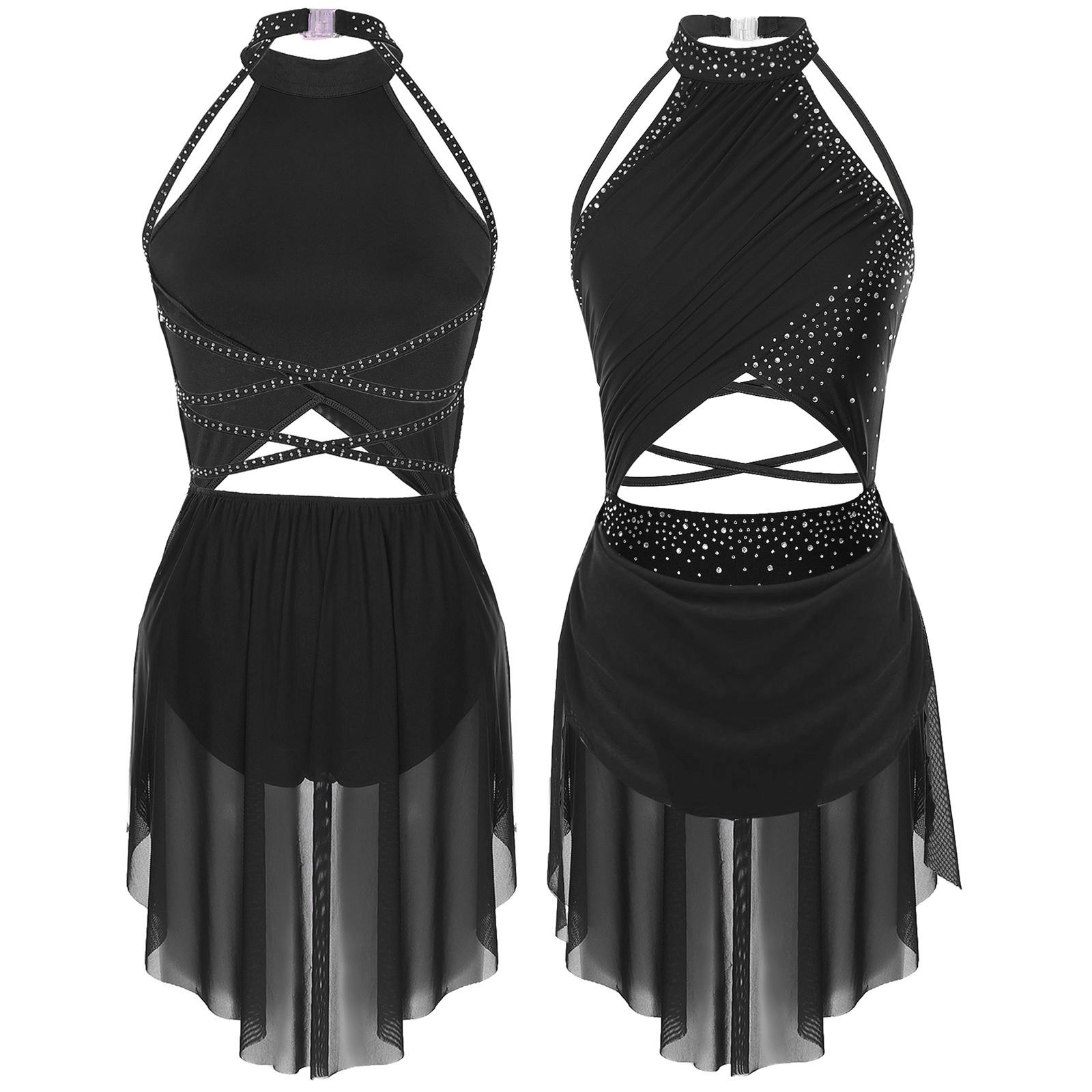 

Жіночий блискучий ліричний танцювальний костюм із відкритою спідницею, сучасний танцювальний одяг S