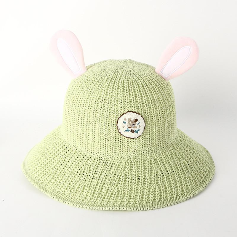 Cute Bunny Ear Knit Hat For Children Spring Autumn Outing Sun Hat Breathable Sweet Baby Basin Cap