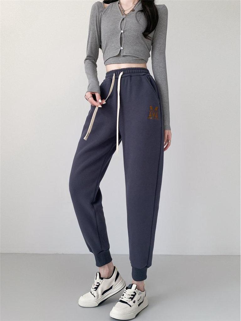 2023 Herbst/Winter Samt Verdickte Knöchel Sport Slim-Fit Hose - Damen Locker Bestickte Harem Jogginghose, Koreanischer Stil