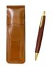 Slim Cowhide Leather Pencil Case and Brown Wooden Retro Ballpoint Pen Set Two-pack (ASC-HS48S-2)
