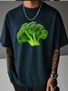 Unisex Summer White Short Sleeve Tee Realistic Fresh Green Broccoli Vegetable Graphic Crew Neck Loose Casual Male Daily Tops