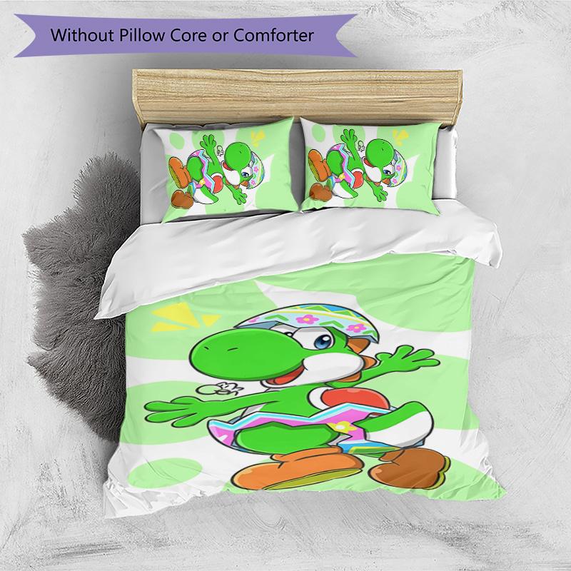 Yoshi dinosaur Printed 3PCS Bedding Set Soft Breathable Duvet Cover Pillowcases Set Washable Bedroom Decor Home Gift
