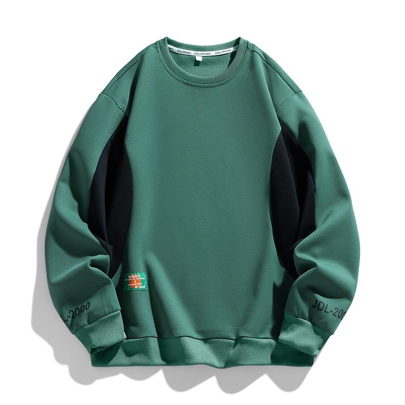 Splicing Color Blocking Loose Hoodie Autumn and Winter, Simple and Casual, Loose Color Blocking Long Sleeved T-shirt, Men's Round Neck Hoodie