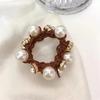 Fashion Paux Pearl Brimmed Hair Tie Glitter Rhinestone Decor Hair Rope Retro Style Scrunchies  Elastic Beaded For Women Girl