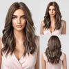 ALAN EATON Long Ombre Brown Synthetic Wig Brown Highlight Middle Part Hair Wig for Women Daily Use Natural Heat Resistant Fiber