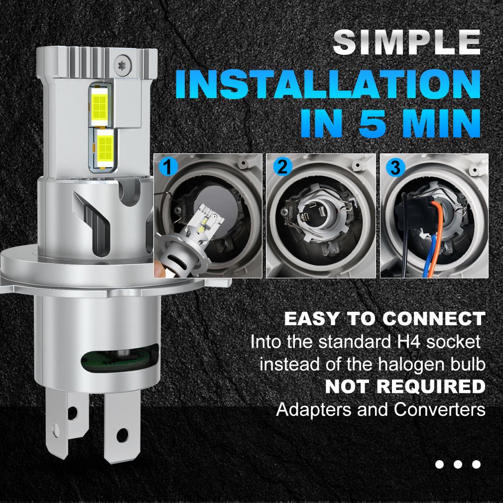 2Pcs H4 LED Headlight Bulbs High&Low Beam 36000LM Canbus Turbo Car Motorcycle Head Lights Super Bright Automotive Moto Headlamp Plug&Play 6500K White