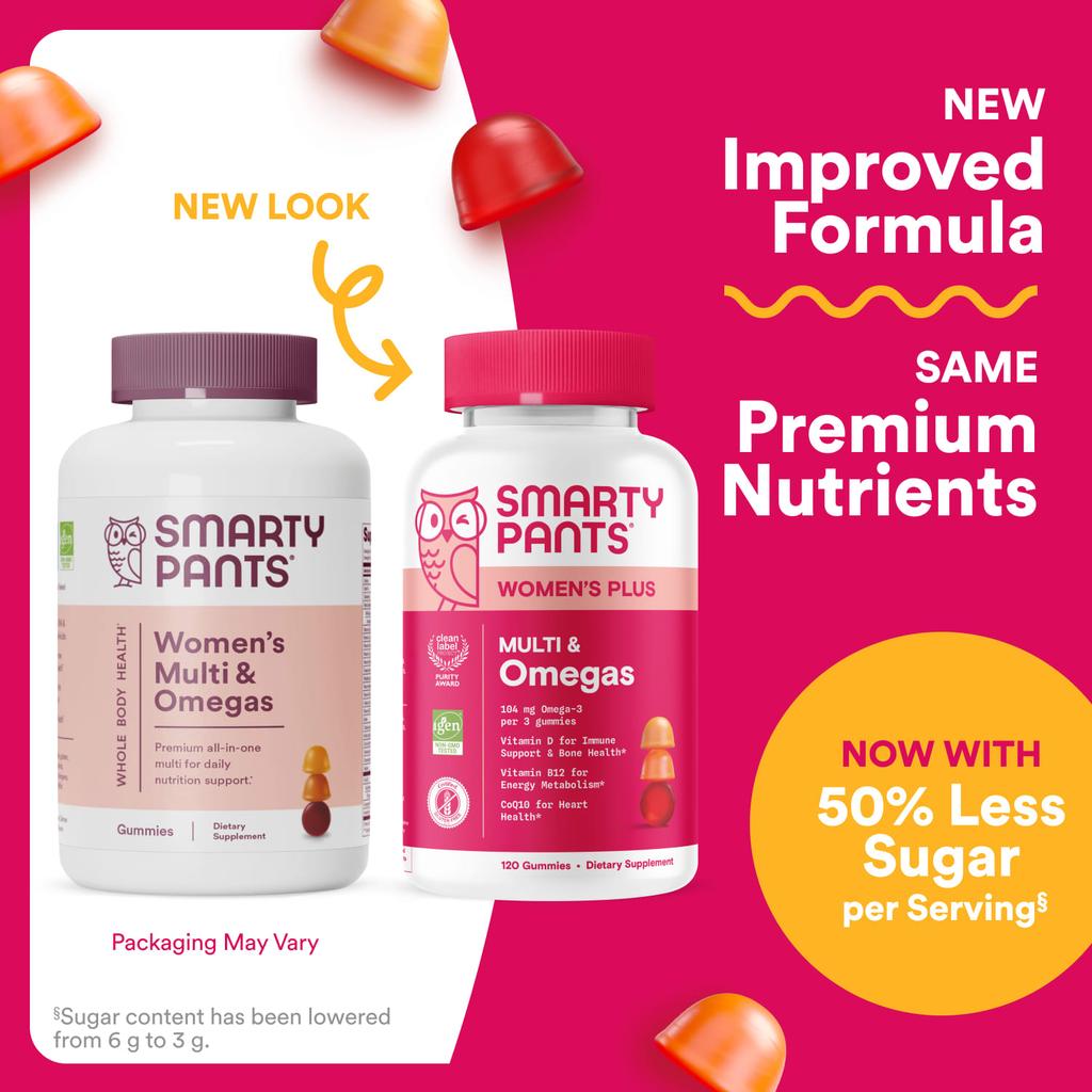 SmartyPants, Women's Plus, Multi & Omega Gummy Jelly, Strawberry, Orange, Lemon Cream, 120 Gummy Jelly Pieces
