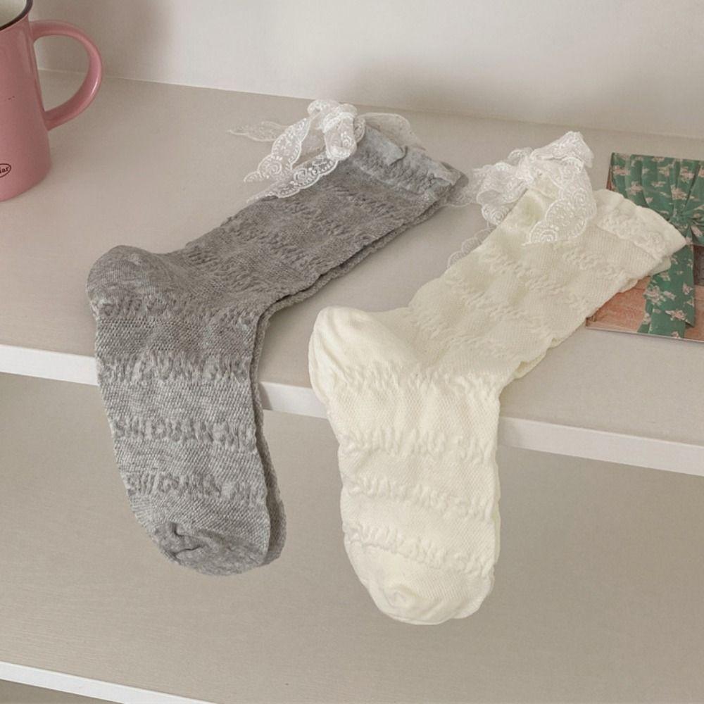 3Pairs Ins Style Mid Tube Socks Thin Sweet Socks Women Cute Lace Bow Socks  Girl