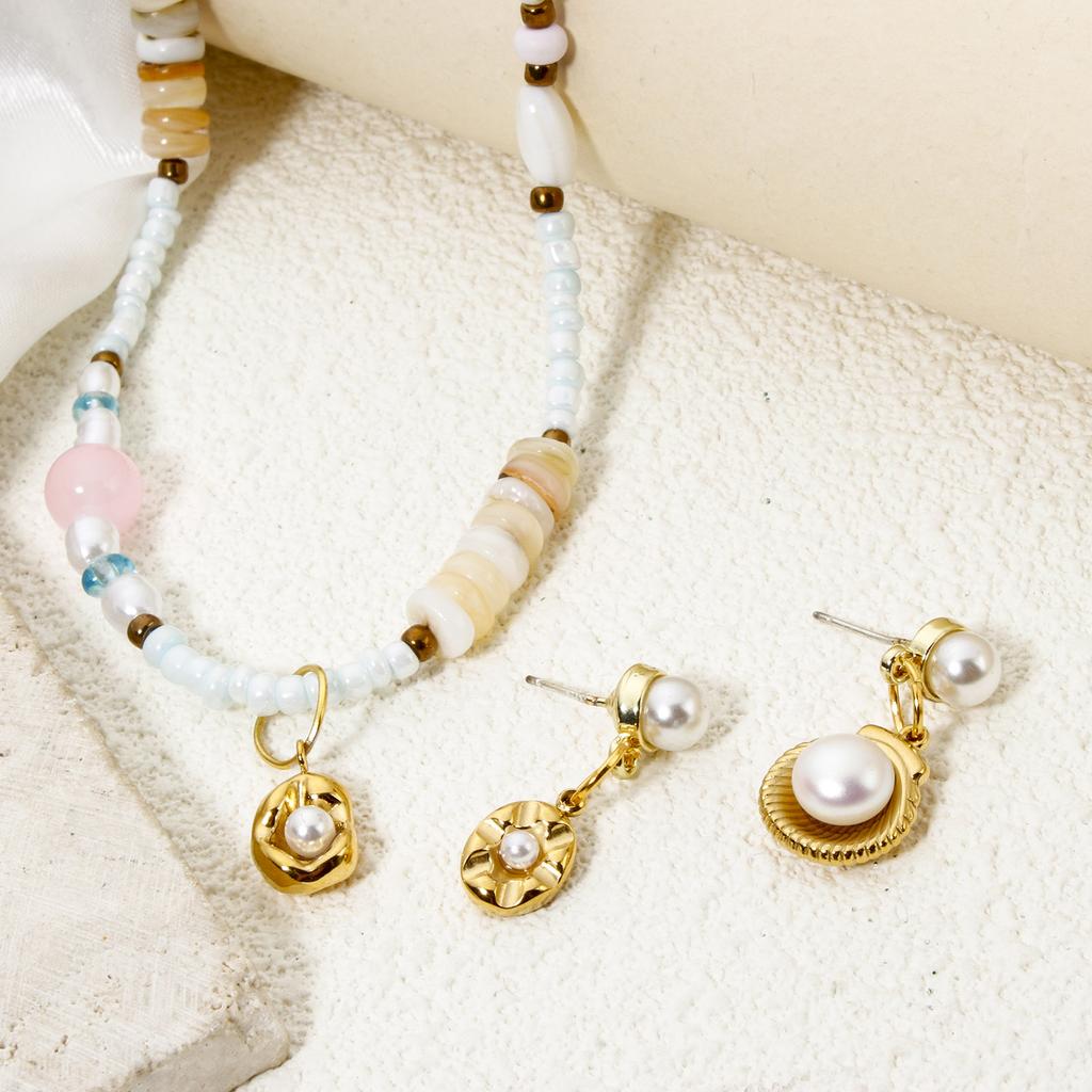 1 Piece 304 Stainless Steel Charms 18K Gold Plated Shell Acrylic Imitation Pearl Small Pendants DIY Necklace Women Findings