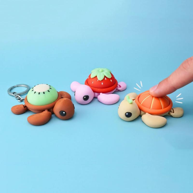 Stress Relief 3D Printed Fruit Turtle Clicker Keychain Bag Charm Decompression Toy Keycap Pressure Release Toy