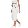 Damen Elastische Hohe Taille 3/4 Hose Lässige Passform Weite Capri-Hosen mit Taschen