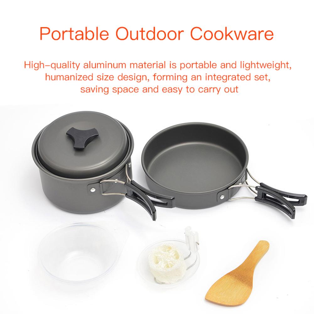 Camping Kochgeschirr Set Outdoor Tragbar Aluminiumlegierung Ds200 Wasserkocher Pfanne Topf Kochset Geschirr Ausrüstung
