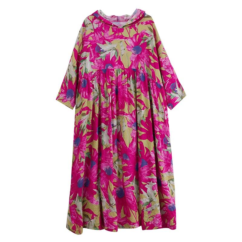 Übergröße Baumwolle Kapuze Vintage floral neu in Kleider für Frauen lässig locker lang Frühling Sommerkleid
