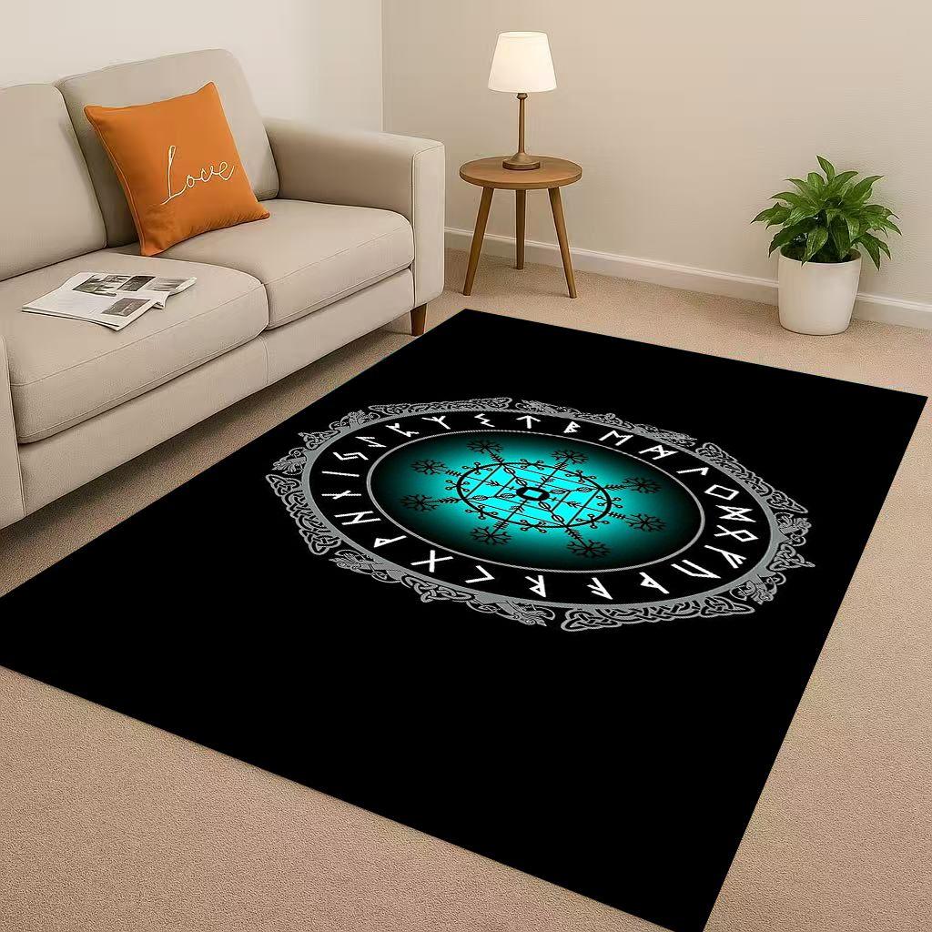 Classic Nordic Viking Totem Vegvisir Rune Valhalla Valknut Living Room Non-Slip Area Rug Carpet for Bedroom Sofa,Home Doormat