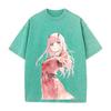 DARLING In the FRANXX Zero Two Printed Tee Men Women Vintage Washed T-shirts Oversized Cotton Streetwear Short Sleeve Clothing